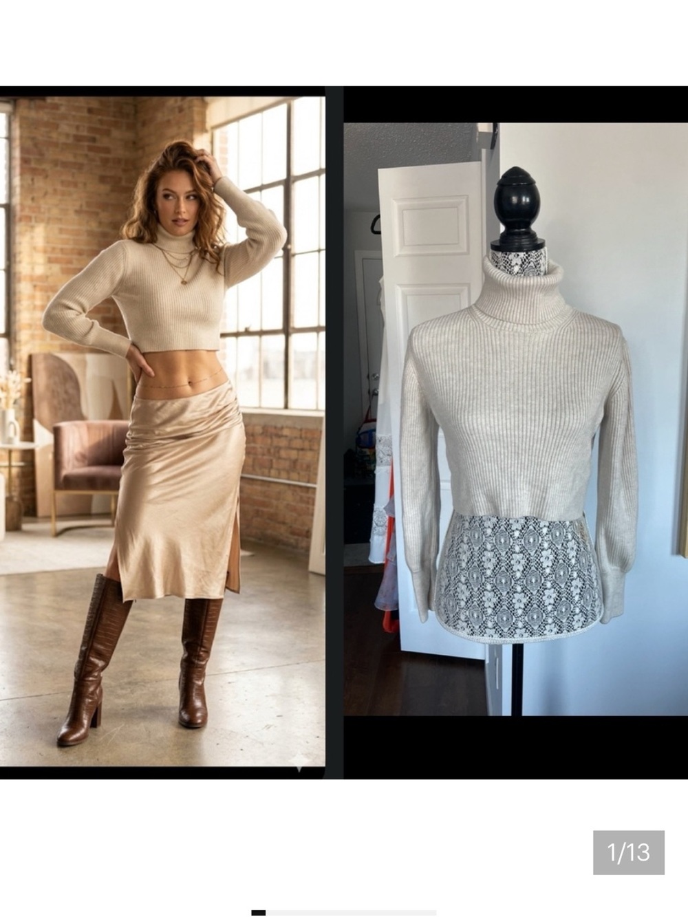 Aritzia 100% SOFT Italian Merino Wool Turtleneck Cropped Sweater. Oatmeal. 2XS